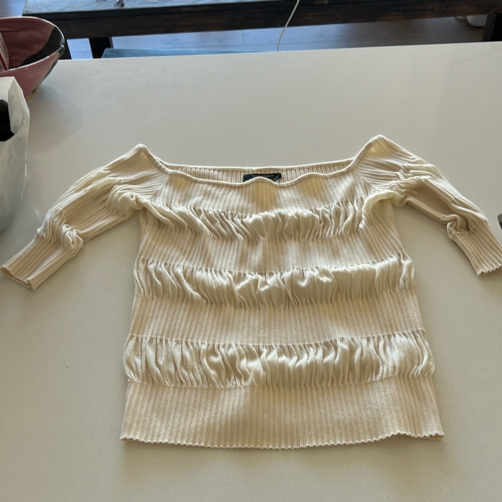 Club Monaco scrunched scoop neck off the shoulder silk nylon polyester